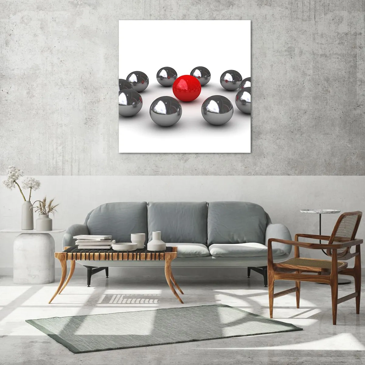 Schilderen op glas - Een cirkel in zilver en rood - 30x30 cm