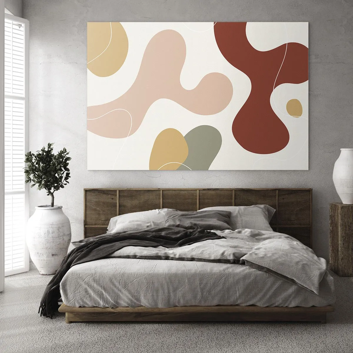 Schilderen op glas - Abstracte compositie van organische vormen - 70x50cm - Kronkels of krullen? - Moderne wanddecoratie voor woonkamer en slaapkamer ARTTOR