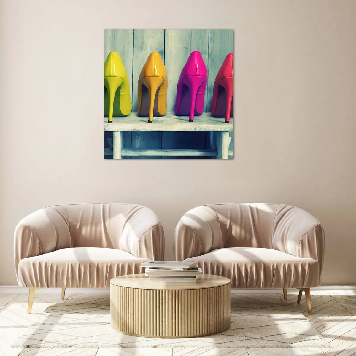 Schilderen op glas - Loop op de regenboog - 70x70 cm