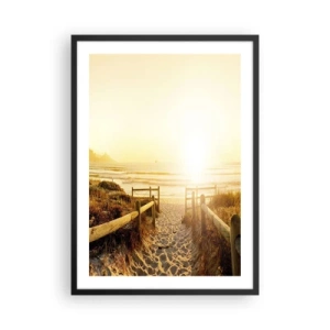 Poster in een zwarte lijst - Het pad naar het strand verlicht door de stralen van de ondergaande zon - 50x70cm - Over het duin, richting de zon - Moderne wanddecoratie voor woonkamer en slaapkamer ARTTOR