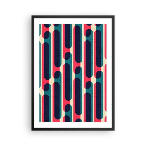 Poster in een zwarte lijst - Geometrisch patroon in tinten rood en blauw - 50x70cm - In de diepte en vooruit - Moderne wanddecoratie voor woonkamer en slaapkamer ARTTOR