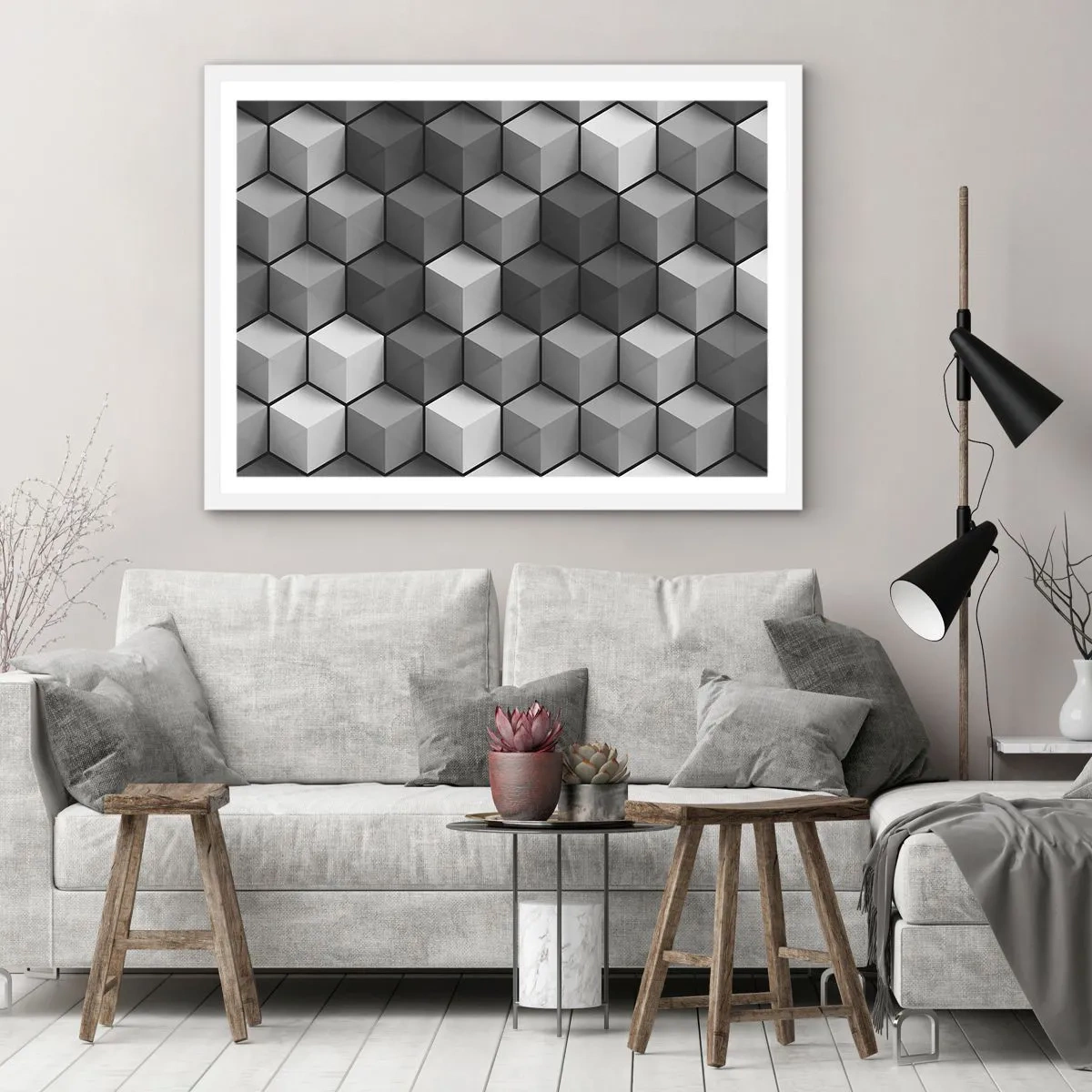 Poster in een witte lijst - Kubistische puzzel - 70x50 cm