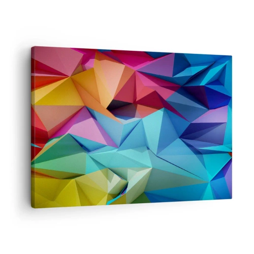 Schilderen op canvas - Kleurrijke geometrische abstractie in levendige kleuren - 70x50cm - Regenboog origami - Moderne wanddecoratie voor woonkamer en slaapkamer ARTTOR