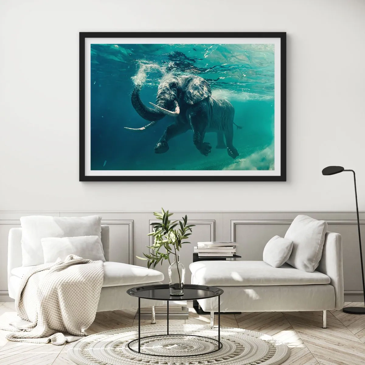Poster in een zwarte lijst - Iedereen houdt van zwemmen - 91x61 cm