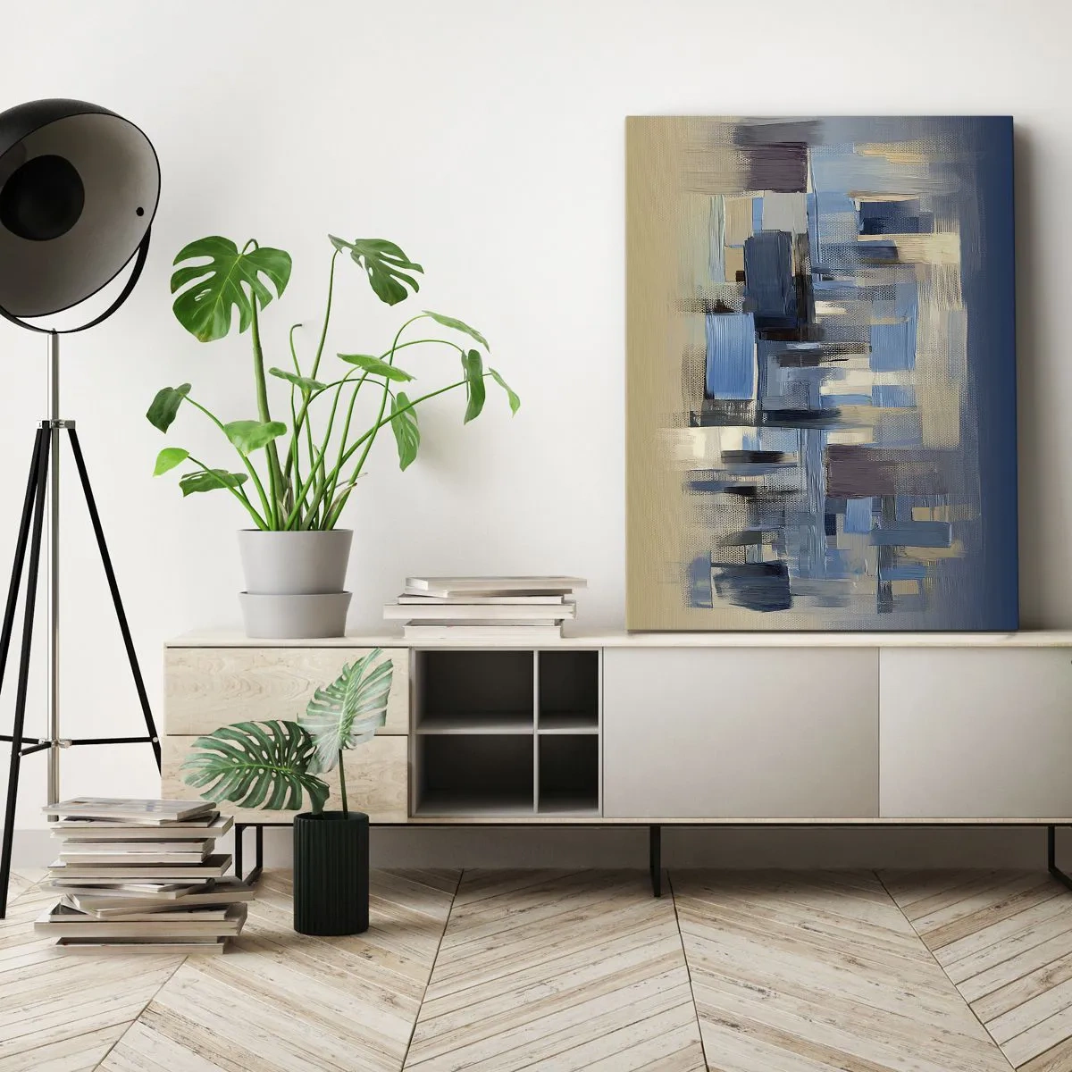 Schilderen op canvas - Blauwe constructie - 50x70 cm