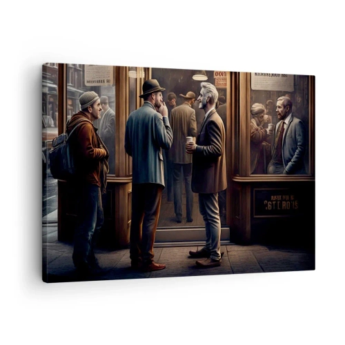 Schilderen op canvas - Straatbeeld met mensen voor een retrocafé - 70x50cm - Een goed moment van de dag - Moderne wanddecoratie voor woonkamer en slaapkamer ARTTOR