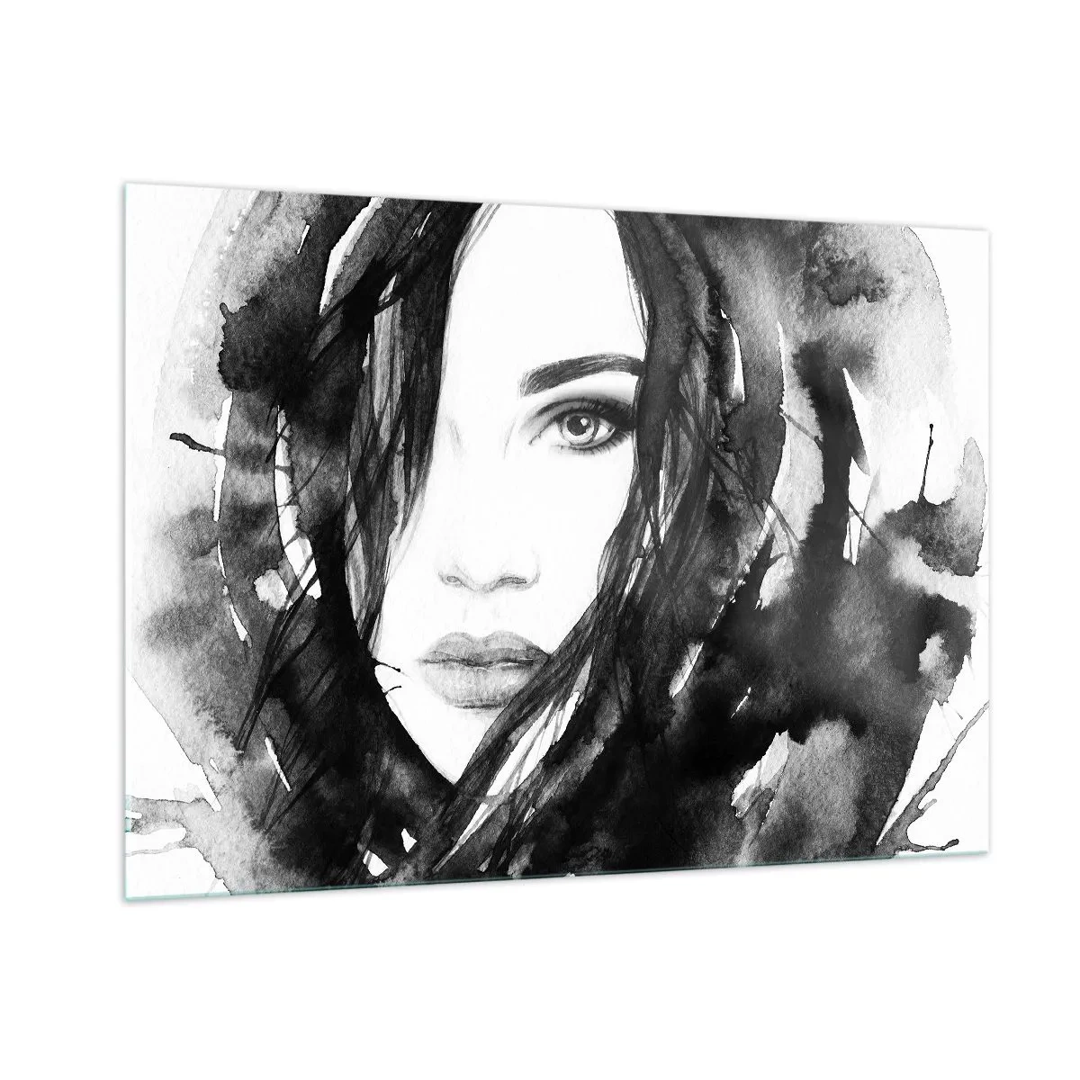 Schilderen op glas - Portret van een dame in zwart en wit - 100x70 cm