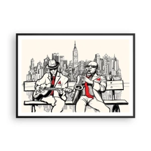 Poster in een zwarte lijst - Improvisatie van New York - 100x70 cm