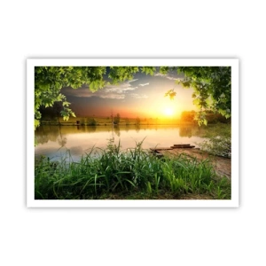 Poster - Landschap in een groen kader - 100x70 cm
