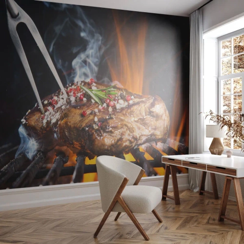Fotobehang Premium Canvas - Sappig en geurig - Gastronomie, biefstuk, Grill - 100x70 cm