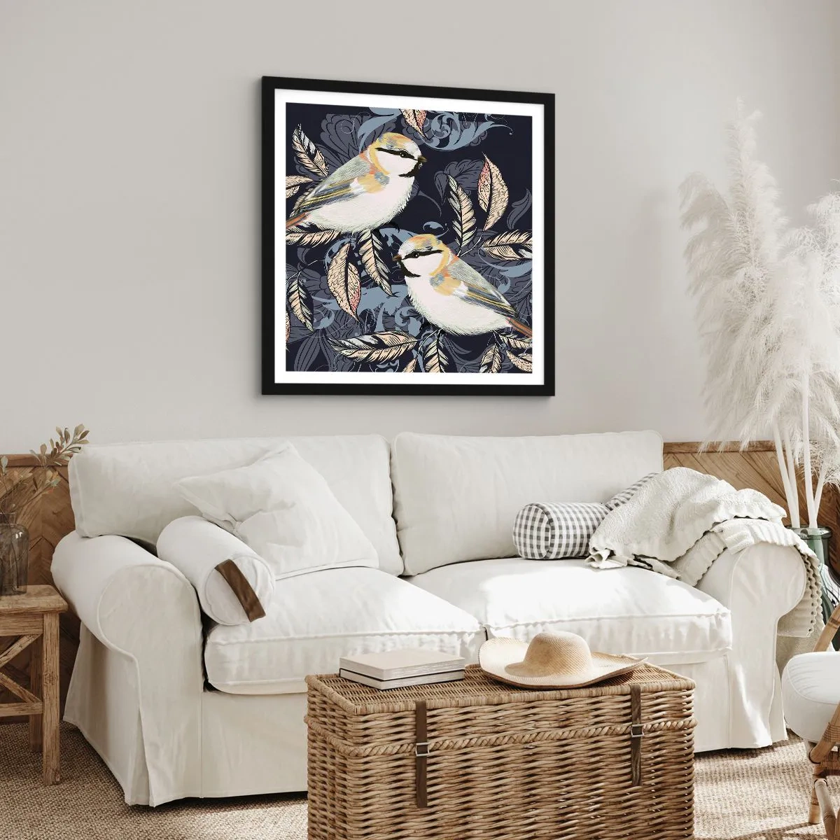 Poster in een zwarte lijst - Geel-blauwe triller - 30x30 cm