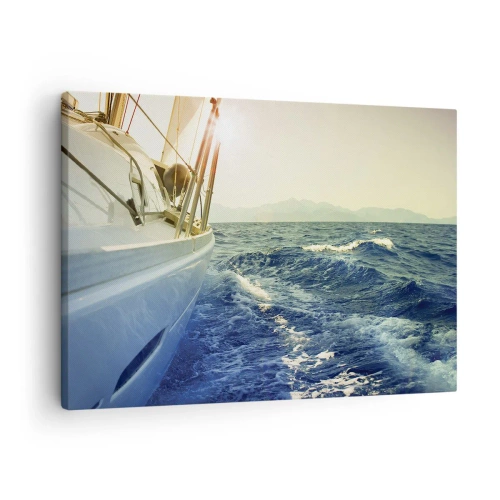 Schilderen op canvas - Een jacht op open zee met uitzicht op de golven - 70x50cm - Voor het avontuur - Moderne wanddecoratie voor woonkamer en slaapkamer ARTTOR