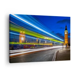Schilderen op canvas - Big Ben 's nachts met het effect van lichten in het straatverkeer - 70x50cm - Onder toeziend oog van Big Ben - Moderne wanddecoratie voor woonkamer en slaapkamer ARTTOR