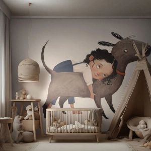 Fotobehang Standard Eco - Beste vrienden - Voor kinderen, Hond, Meisje - 350x256 cm