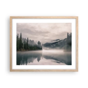 Een poster in een licht eiken lijst - In reflectie, in de mist - 50x40 cm