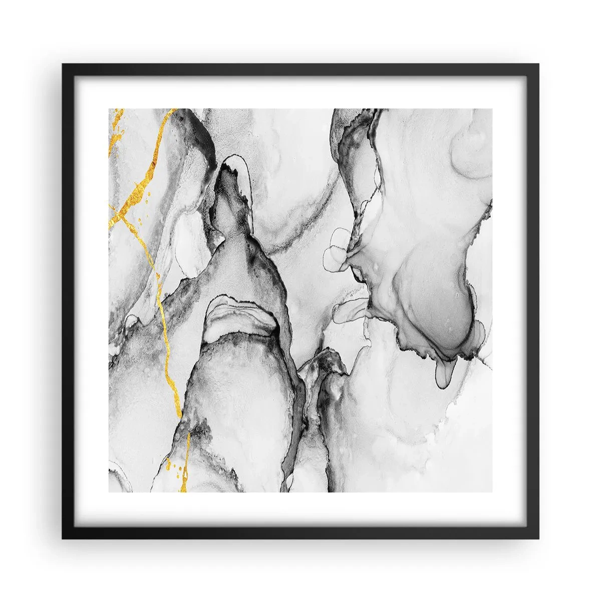 Poster in een zwarte lijst - Compositie met een gouden motief - 50x50 cm