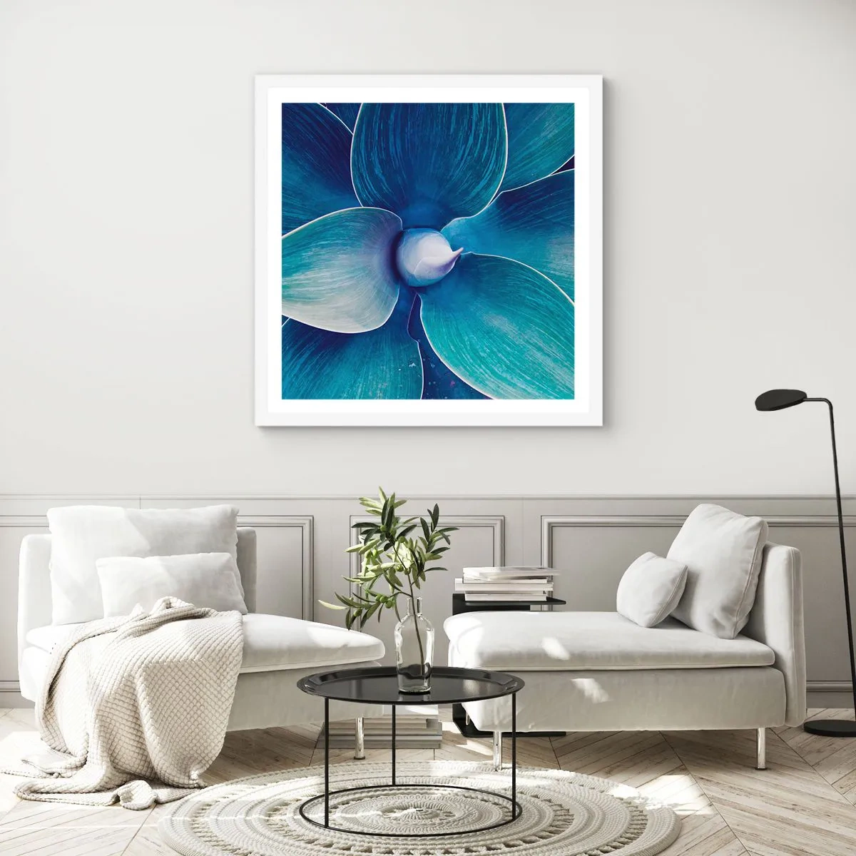 Poster in een witte lijst - Blauw uit de lucht - 60x60 cm