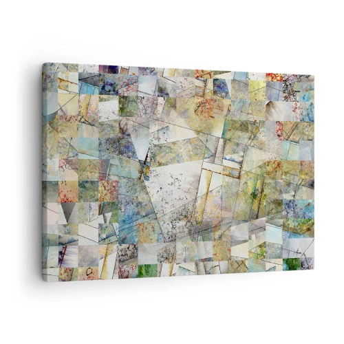 Schilderen op canvas - Kleurrijke abstractie met geometrische vormen en lijnen - 70x50cm - Geometrische schuifeling - Moderne wanddecoratie voor woonkamer en slaapkamer ARTTOR