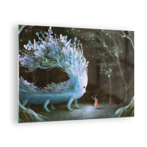 Schilderen op glas - Een meisje komt in het bos een magisch wezen tegen. - 70x50cm - Fantastische ontmoeting - Moderne wanddecoratie voor woonkamer en slaapkamer ARTTOR