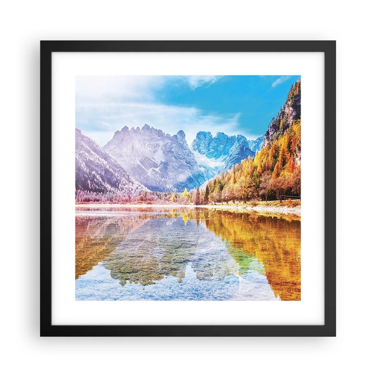 Poster in een zwarte lijst - En het is al herfst in de bergen - 40x40 cm