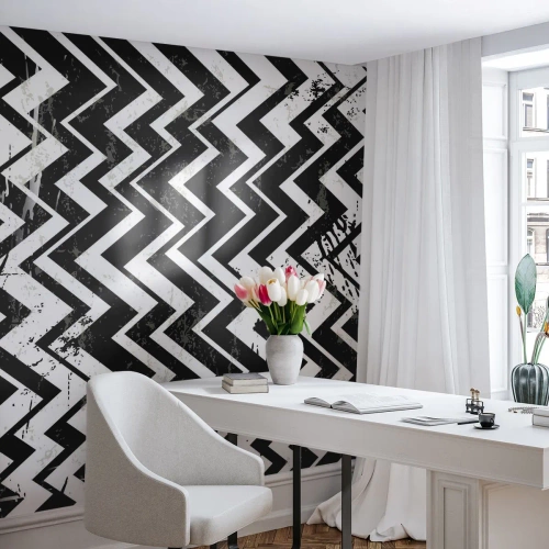 Fotobehang op maat Standard Eco - Zyg-wit, zag-zwart - Abstractie, Deel, Zwart en wit