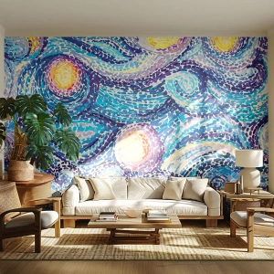 Fotobehang Standard Eco - Abstracte wervelingen in blauwe en gele kleuren - 100x70cm - Naar een schilderij van van Gogh - Moderne wanddecoratie voor woonkamer en slaapkamer ARTTOR