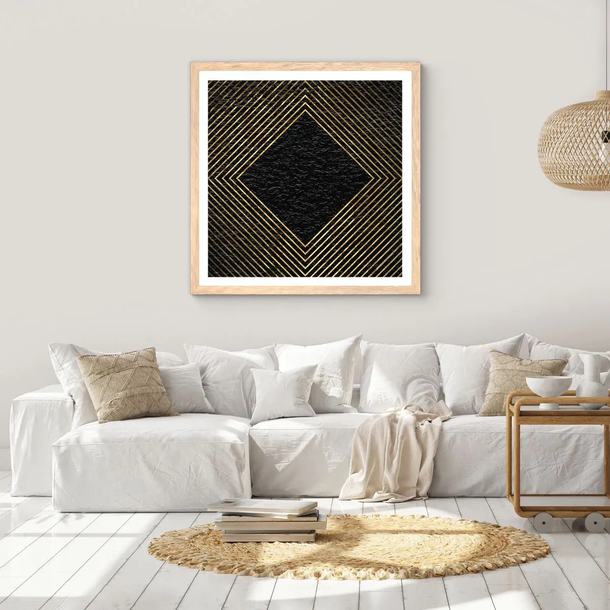 Een poster in een licht eiken lijst - Geometrie in glamoureuze stijl - 30x30 cm