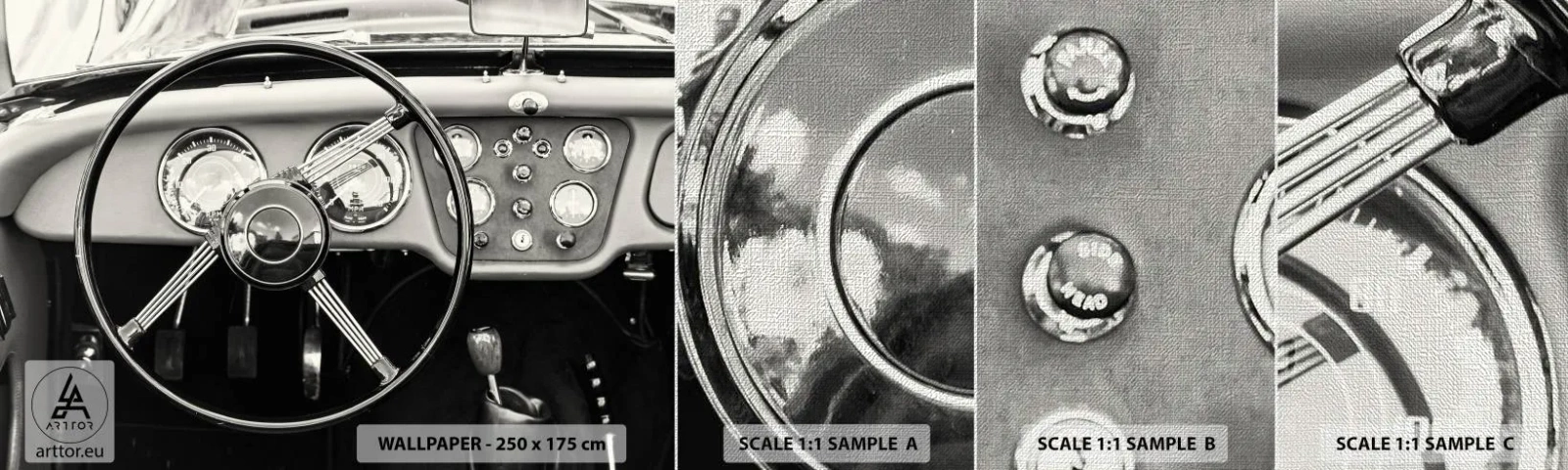 Fotobehang Monster Premium Canvas - De droom van een verzamelaar - Auto, Vintage, Automobiel - 100x30 cm