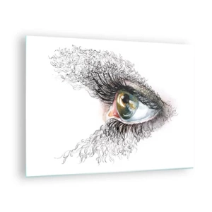 Schilderen op glas - Een gouden oog omgeven door dynamische lijnen en abstracte details - 70x50cm - Kijk recht in de ziel - Moderne wanddecoratie voor woonkamer en slaapkamer ARTTOR
