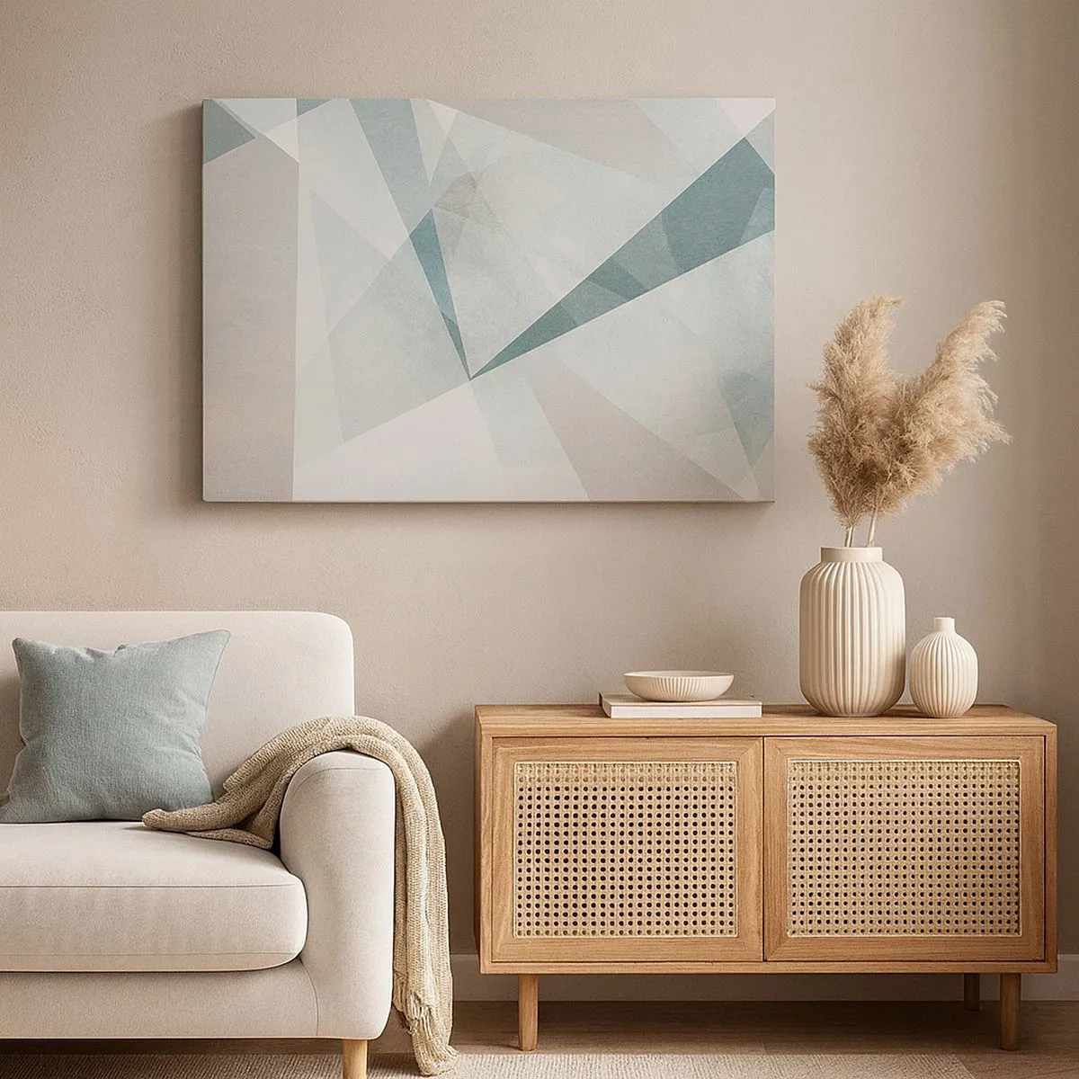 Schilderen op canvas - Geometrische vormen in pasteltinten blauw en grijs - 70x50cm - Makkelijk maar dynamisch - Moderne wanddecoratie voor woonkamer en slaapkamer ARTTOR