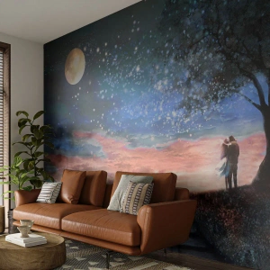 Fotobehang Premium Canvas - Een sterrenspektakel - Abstractie, Landschap, Een paar geliefden - 450x315 cm