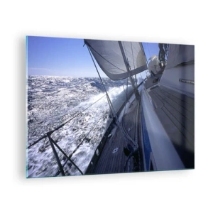 Schilderen op glas - Een jacht dat op een stormachtige zee vaart bij zonnig weer - 70x50cm - Ik weet wat het is om een 