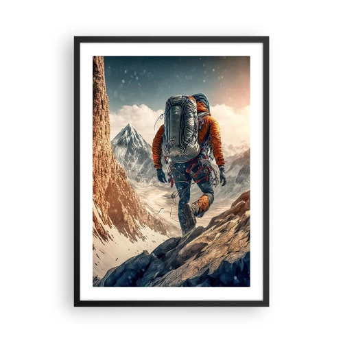 Poster in een zwarte lijst - Bergbeklimmen tussen majestueuze toppen - 50x70cm - Eenzame strijder - Moderne wanddecoratie voor woonkamer en slaapkamer ARTTOR