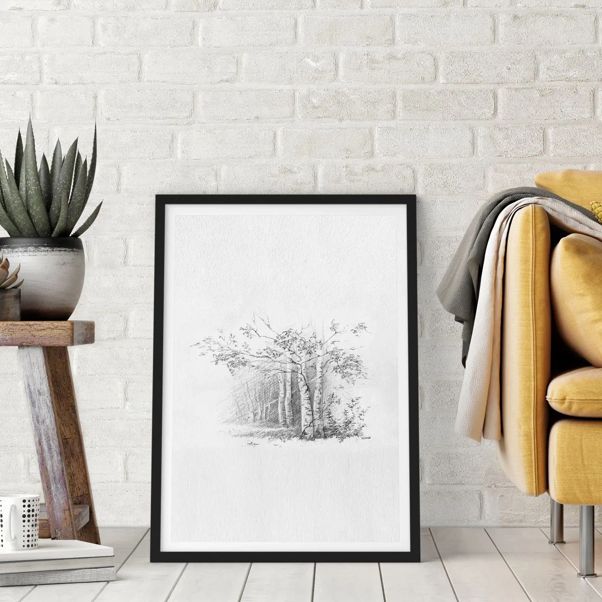 Poster in een zwarte lijst - Het licht van het berkenbos - 61x91 cm