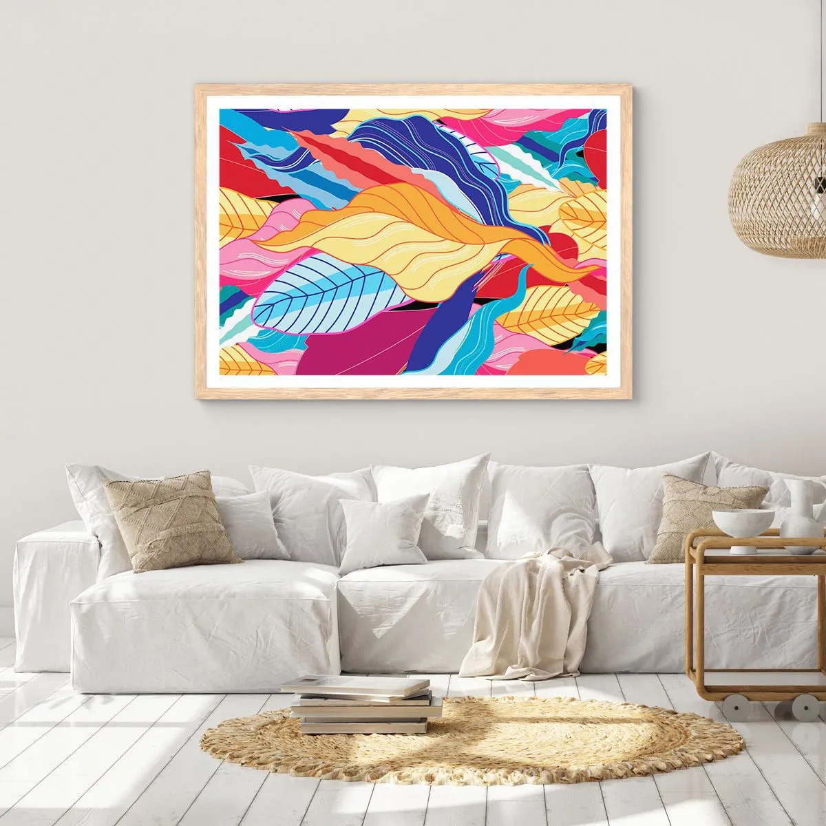 Een poster in een licht eiken lijst - Een kleurrijke puinhoop - 100x70 cm