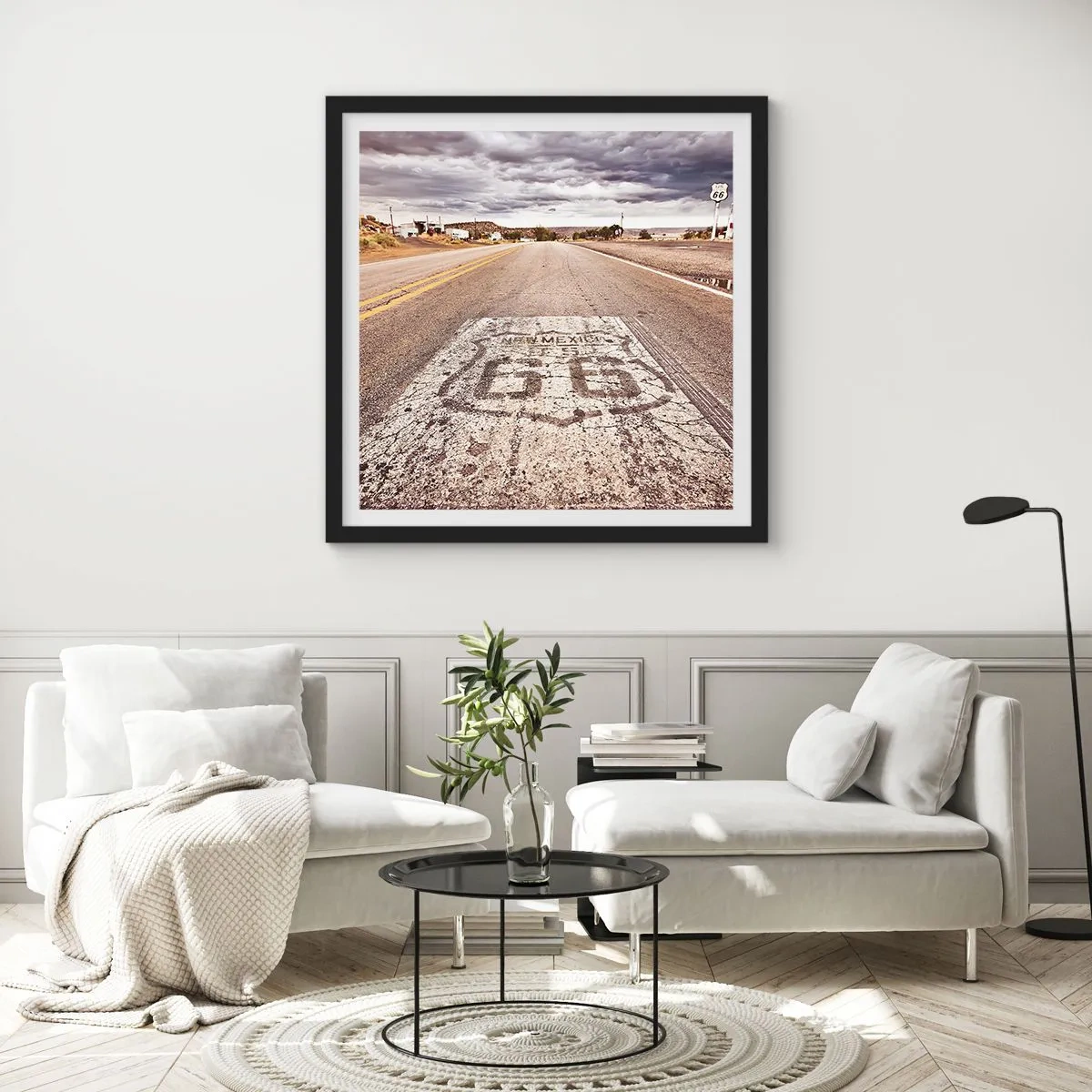 Poster in een zwarte lijst - Mother Road - een Amerikaanse legende - 30x30 cm