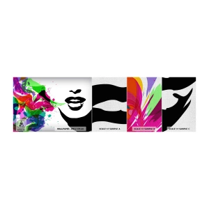 Fotobehang Monster Premium Canvas - Een verhaal in de kleuren van de regenboog - Abstractie, Mond, Kleurrijke afbeeldingen - 100x30 cm