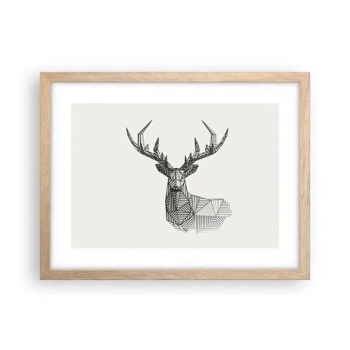 Een poster in een licht eiken lijst - Een hert in kubistische stijl - 40x30 cm