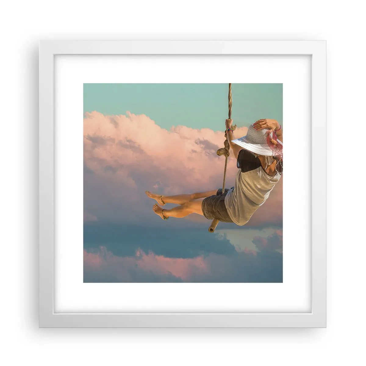Poster in een witte lijst - Plezier in de wolken - 30x30 cm