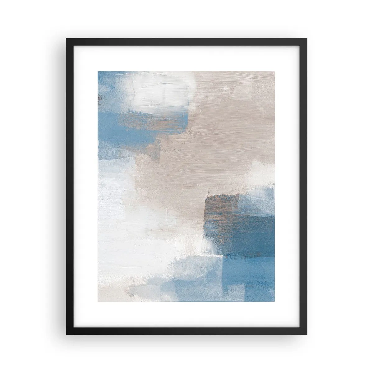 Poster in een zwarte lijst - Roze abstractie achter een blauw gordijn - 40x50 cm