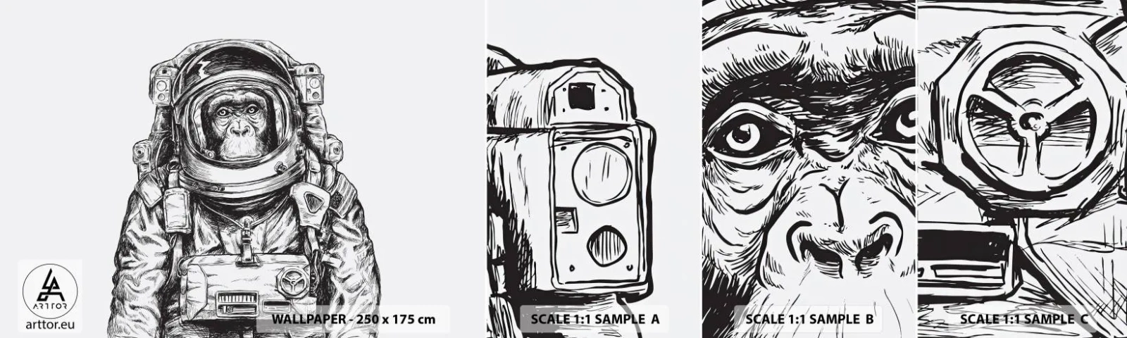 Fotobehang Monster Zelfklevend Deluxe Sticker - Alternatieve evolutie - Abstractie, Astronaut, Aap - 100x30 cm