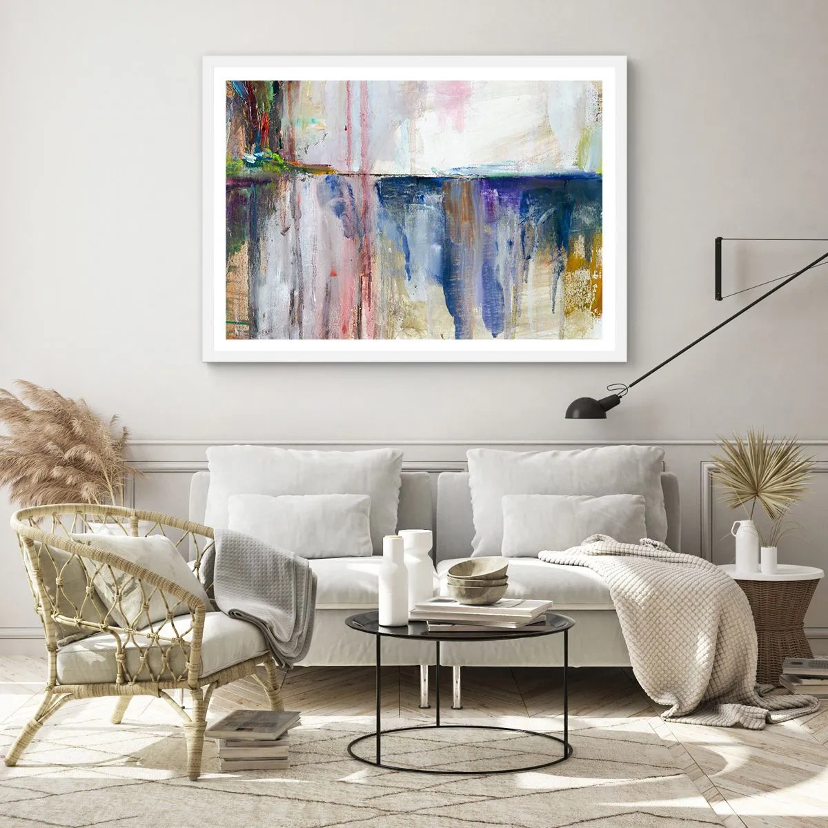 Poster in een witte lijst - Kleurrijke impressies en associaties - 100x70 cm