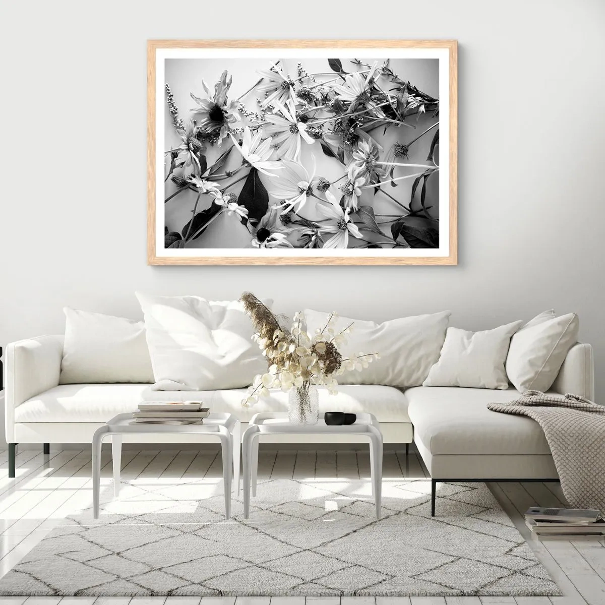 Een poster in een licht eiken lijst - Niet-boeket bloemen - 91x61 cm