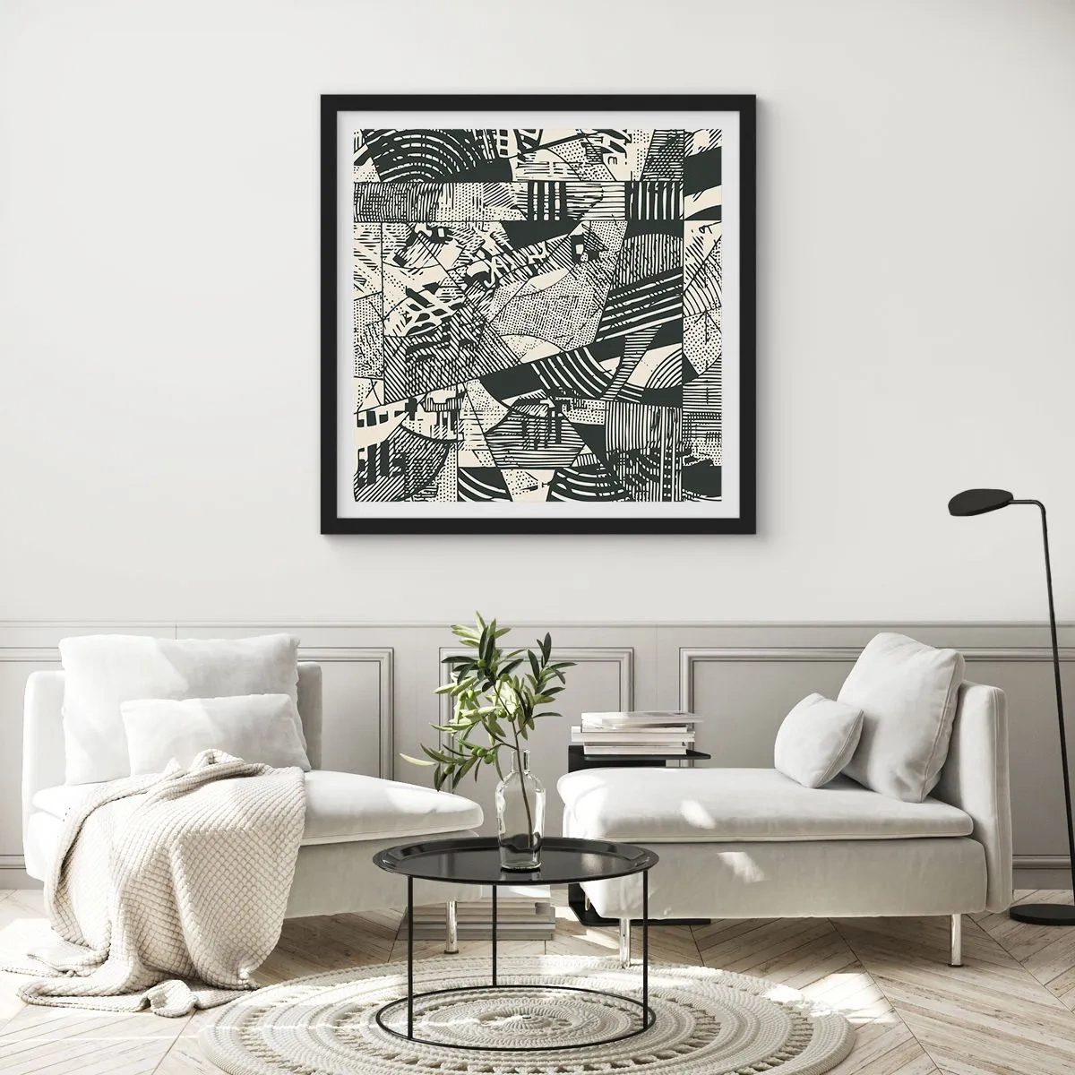 Poster in een zwarte lijst - De dynamiek van nu - 30x30 cm