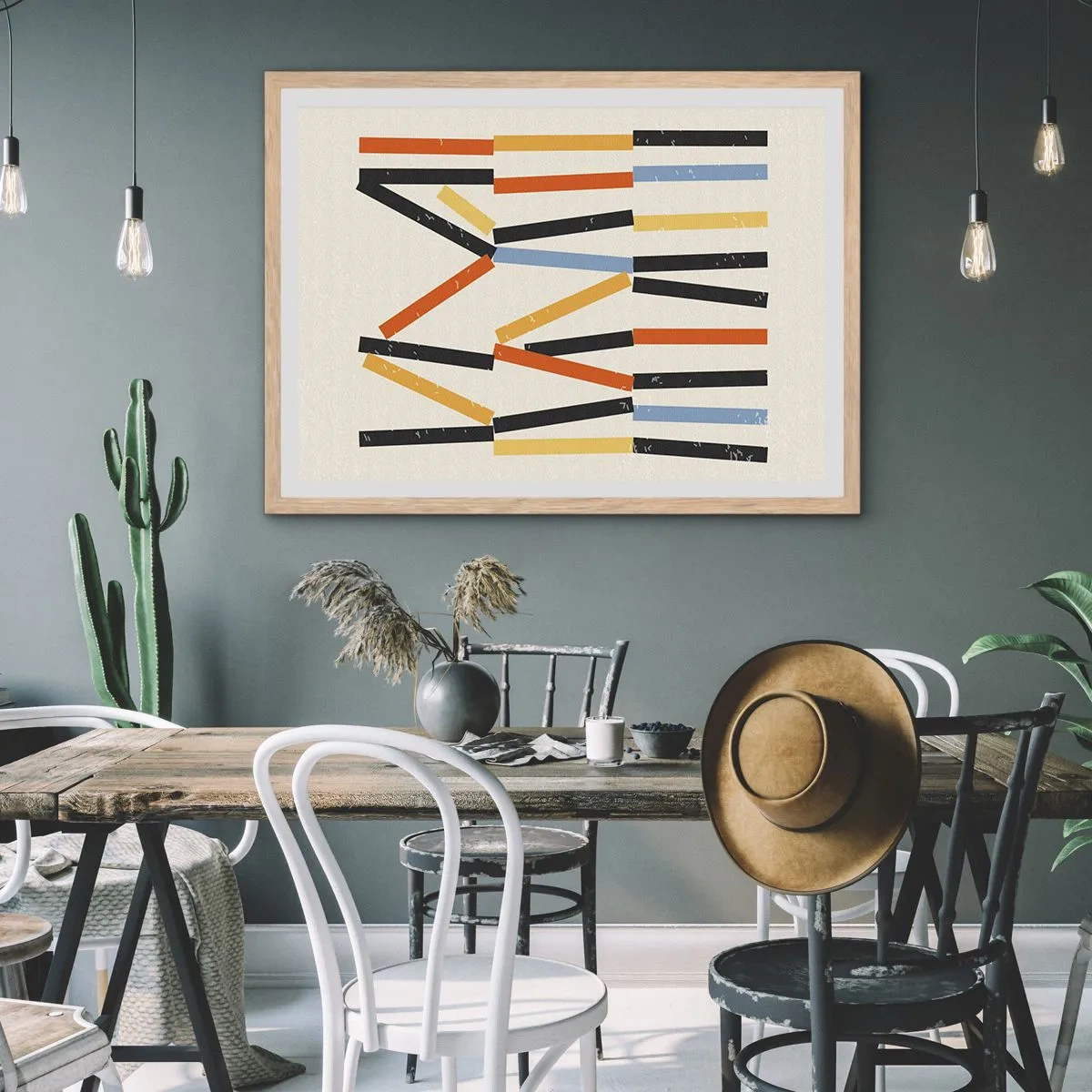 Een poster in een licht eiken lijst - Compositie op goed niveau - 70x50 cm