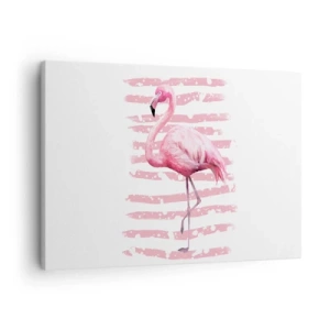Schilderen op canvas - Flamingo op een roze achtergrond in minimalistische stijl - 70x50cm - Met waardigheid, hoewel in het roze - Moderne wanddecoratie voor woonkamer en slaapkamer ARTTOR