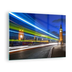 Schilderen op glas - Big Ben 's nachts met wazige autolichten - 70x50cm - Onder toeziend oog van Big Ben - Moderne wanddecoratie voor woonkamer en slaapkamer ARTTOR