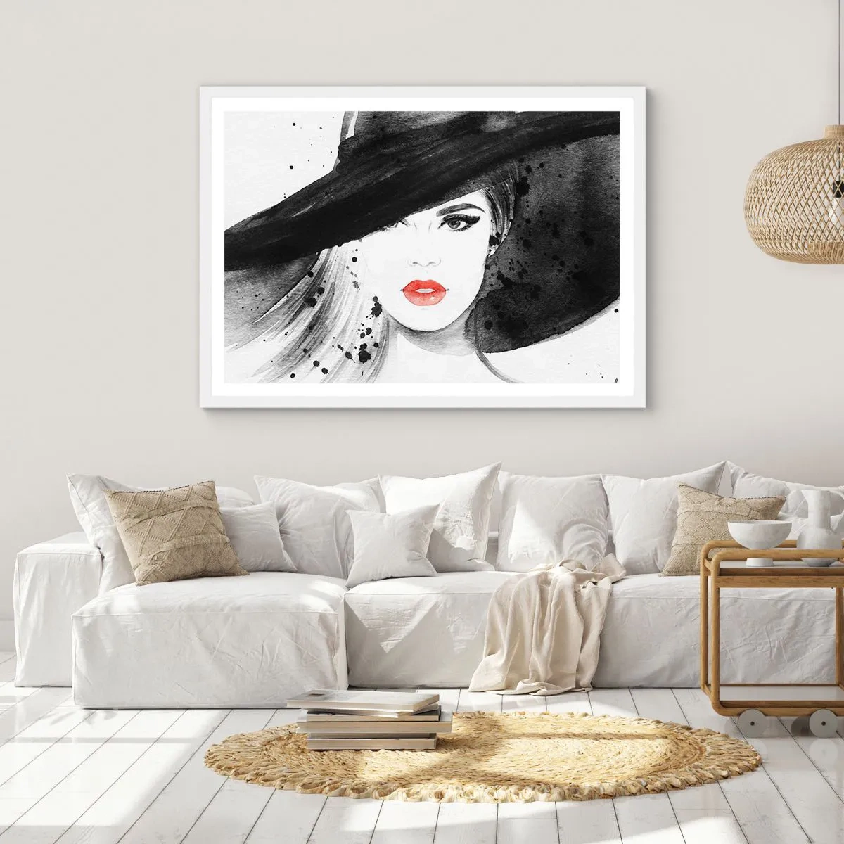Poster in een witte lijst - Vrouw in het zwart - 70x50 cm