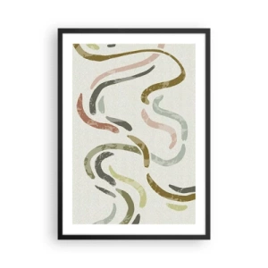 Poster in een zwarte lijst - Abstracte golvende lijnen in natuurlijke tinten - 50x70cm - Een vrolijke dans van abstractie - Moderne wanddecoratie voor woonkamer en slaapkamer ARTTOR