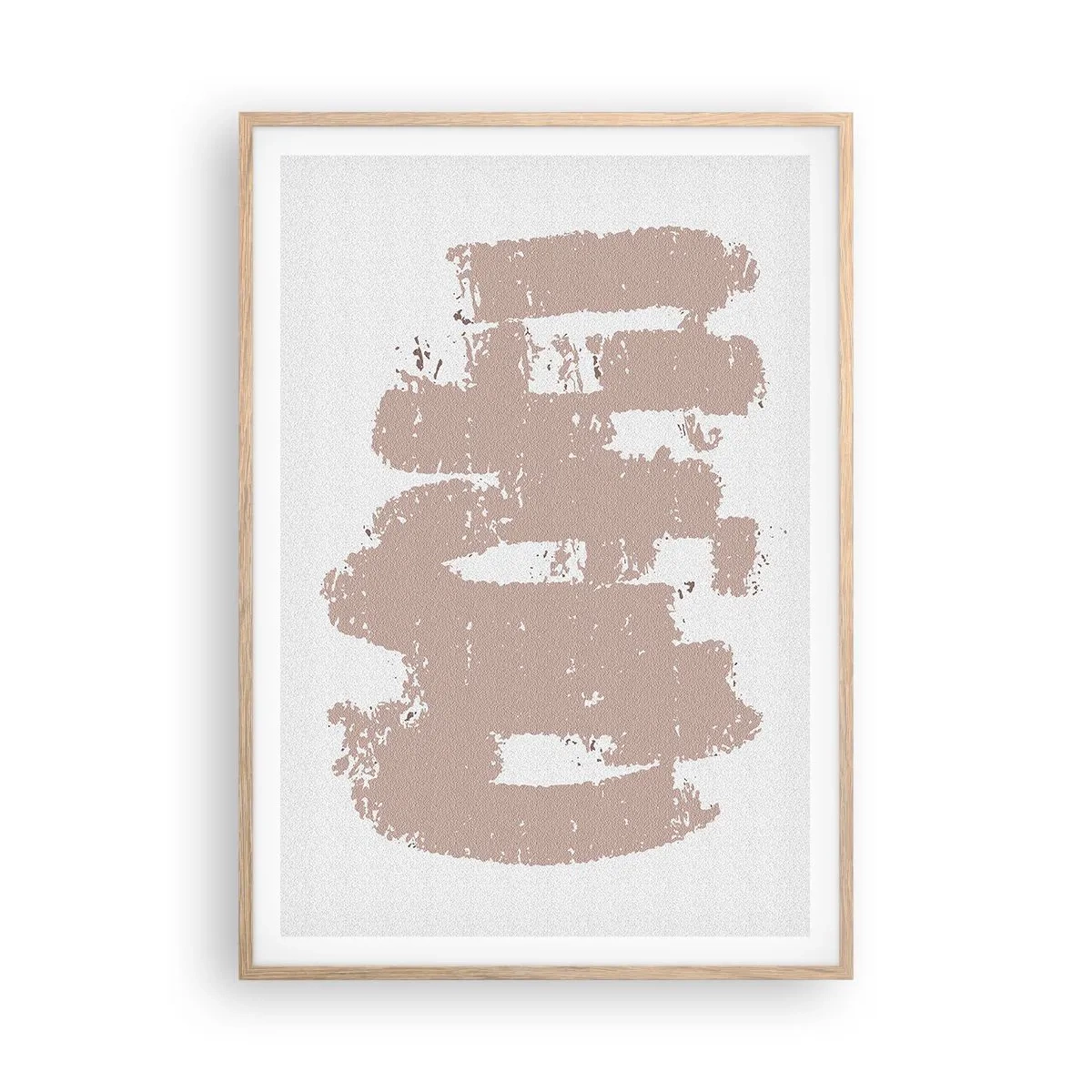 Een poster in een licht eiken lijst - Abstractie in zachtroze - 70x100 cm